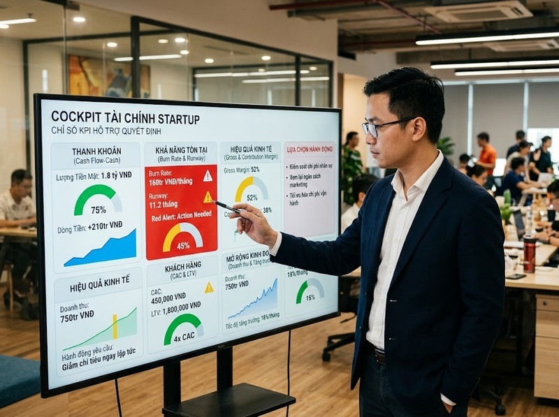 Chỉ số tài chính startup quan trọng về dòng tiền, chi phí, runway và tăng trưởng