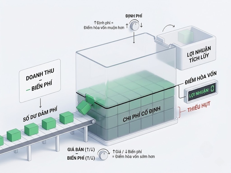 Điểm hòa vốn cho biết mức doanh thu đủ bù đắp toàn bộ chi phí