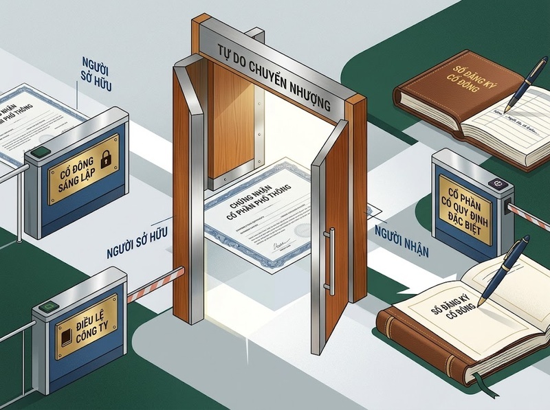 Điều kiện chuyển nhượng cổ phần phụ thuộc loại cổ phần và trường hợp nào?