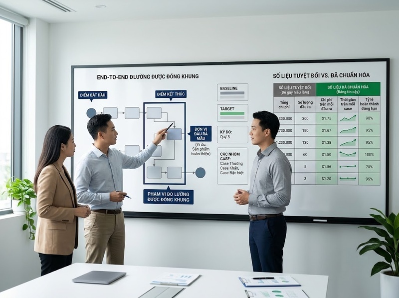 Đo lường hiệu quả quy trình theo thời gian, chi phí, chất lượng và đầu ra