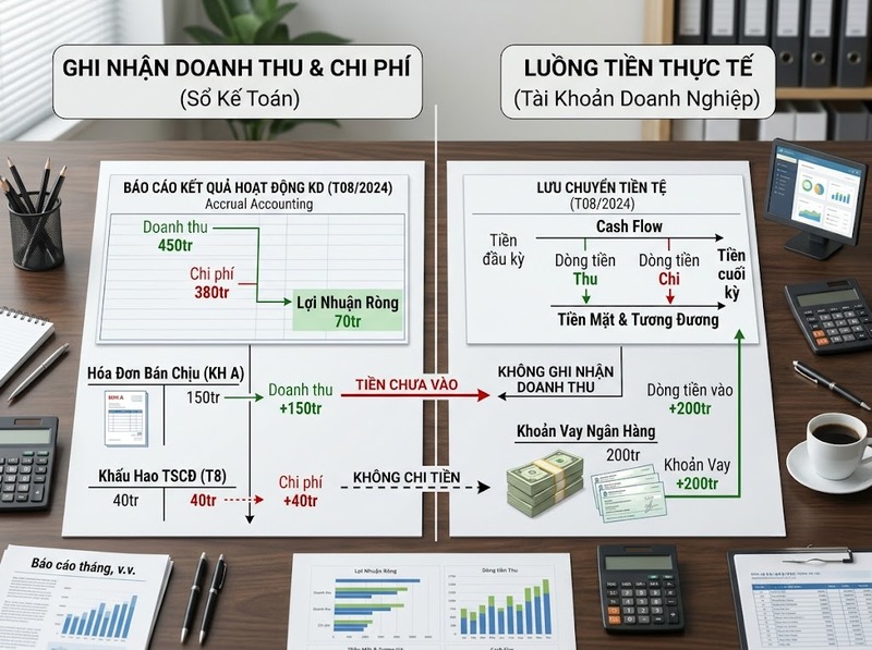 Dòng tiền và lợi nhuận khác nhau về thời điểm và cách ghi nhận thế nào?