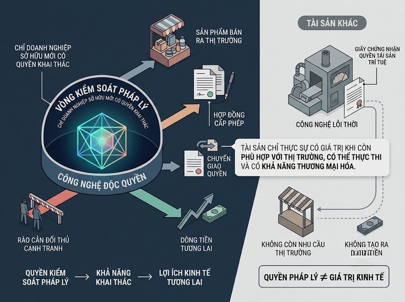 Giá trị tài sản trí tuệ thể hiện qua lợi thế cạnh tranh và khả năng thương mại hóa