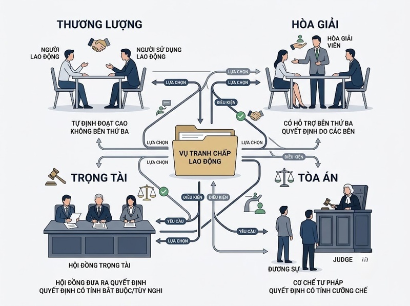 Giải quyết tranh chấp lao động bằng thương lượng, hòa giải và cơ chế pháp lý