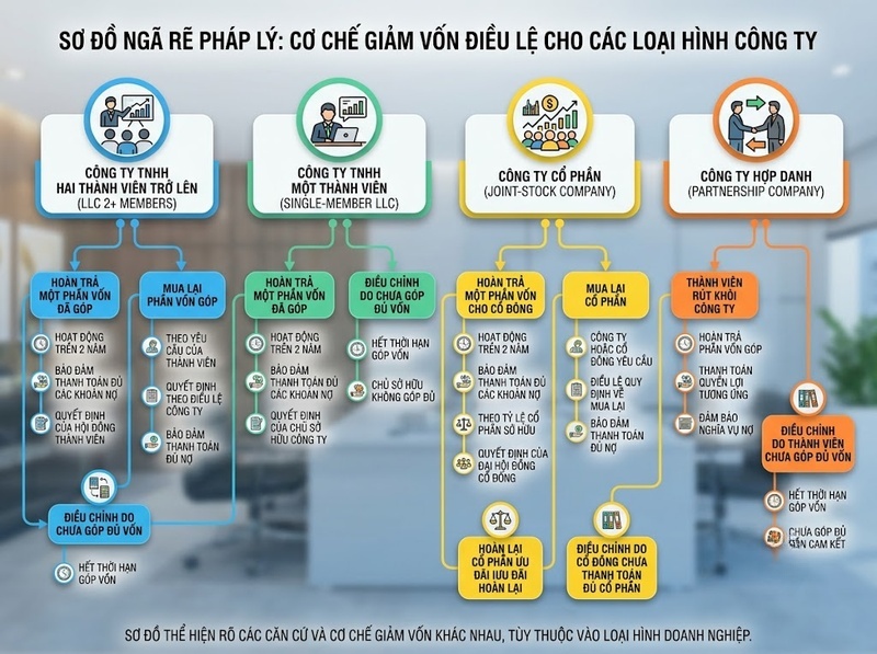 Giảm vốn điều lệ được thực hiện khi đáp ứng những điều kiện nào?