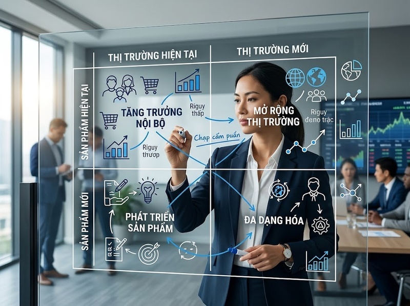 Ma trận Ansoff giúp lựa chọn hướng tăng trưởng theo sản phẩm và thị trường