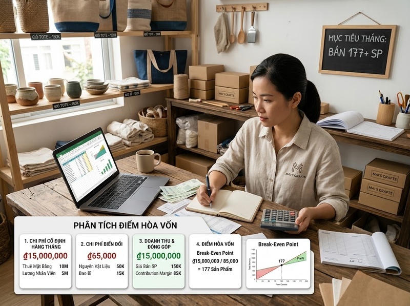 Tính điểm hòa vốn từ chi phí cố định, biến phí và giá bán