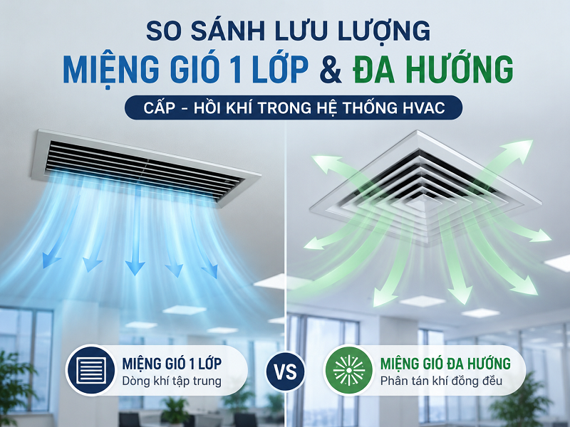 So sánh lưu lượng miệng gió 1 lớp và đa hướng